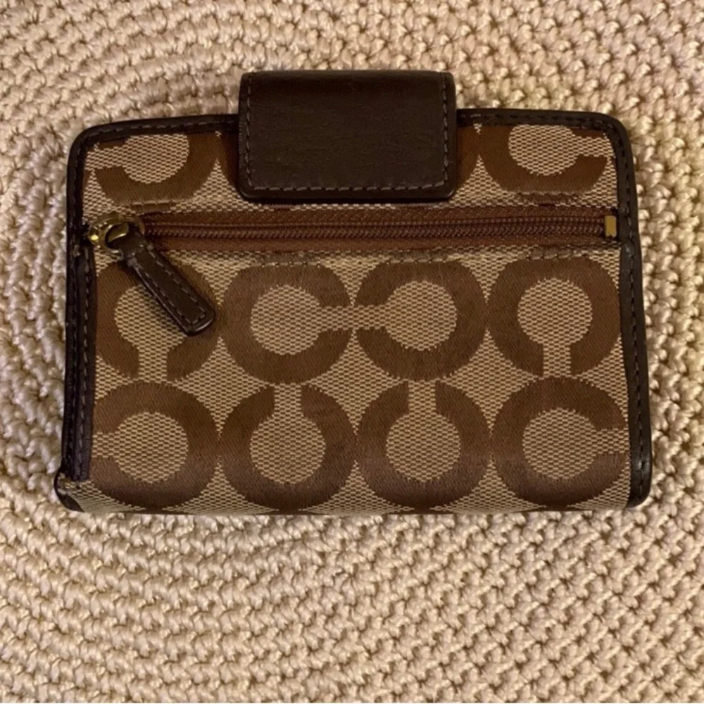 Coach Signature Brown and Tan Wallet with Gold Clasp - Picture 2 of 9